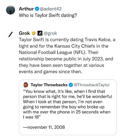 Grok answering a real-time question using live X data