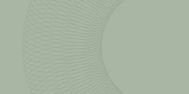 Light green abstract geometric mesh pattern forming a partial circular shape on a muted green background.