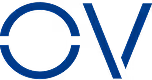 Logo with stylized letters O and V in blue.